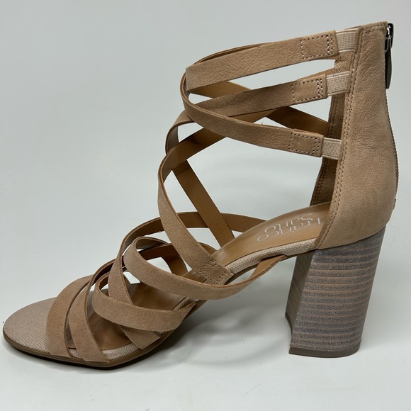 Franco Sarto Taupe/ Nude Strappy Block Heel Leather Sandal Size 8.5 - Picture 5 of 13